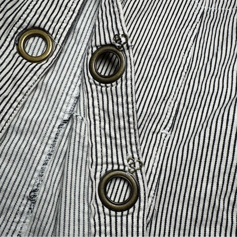 Womens Black Striped Blazer Jacket Size 14 16 Boho Grommet Bow Y2K Whimsigoth - Picture 12 of 14
